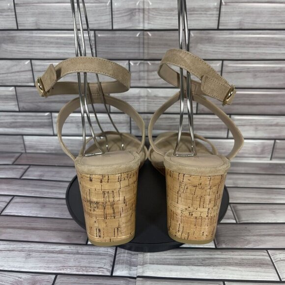 Stuart Weitzman Ave 75 Beige Suede Strappy Wedge Sandals Sandlewood Size 10-NEW - Picture 4 of 8